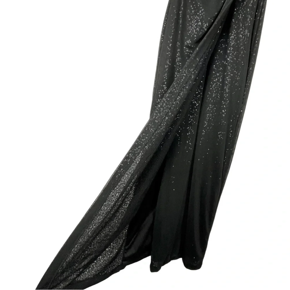 LAUREN RALPH LAUREN EVENING CASCADE SEQUIN COLUMN FAUX WRAP SHEATH GOWN DRESS
